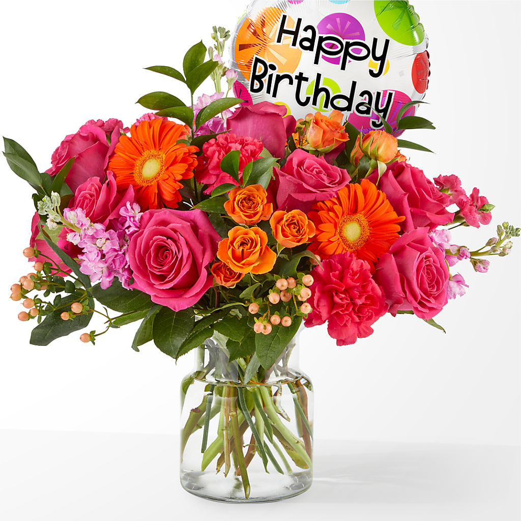 Fiesta Bouquet with Birthday Balloon – ROCKY'S FLOWERS, West Terre Haute IN