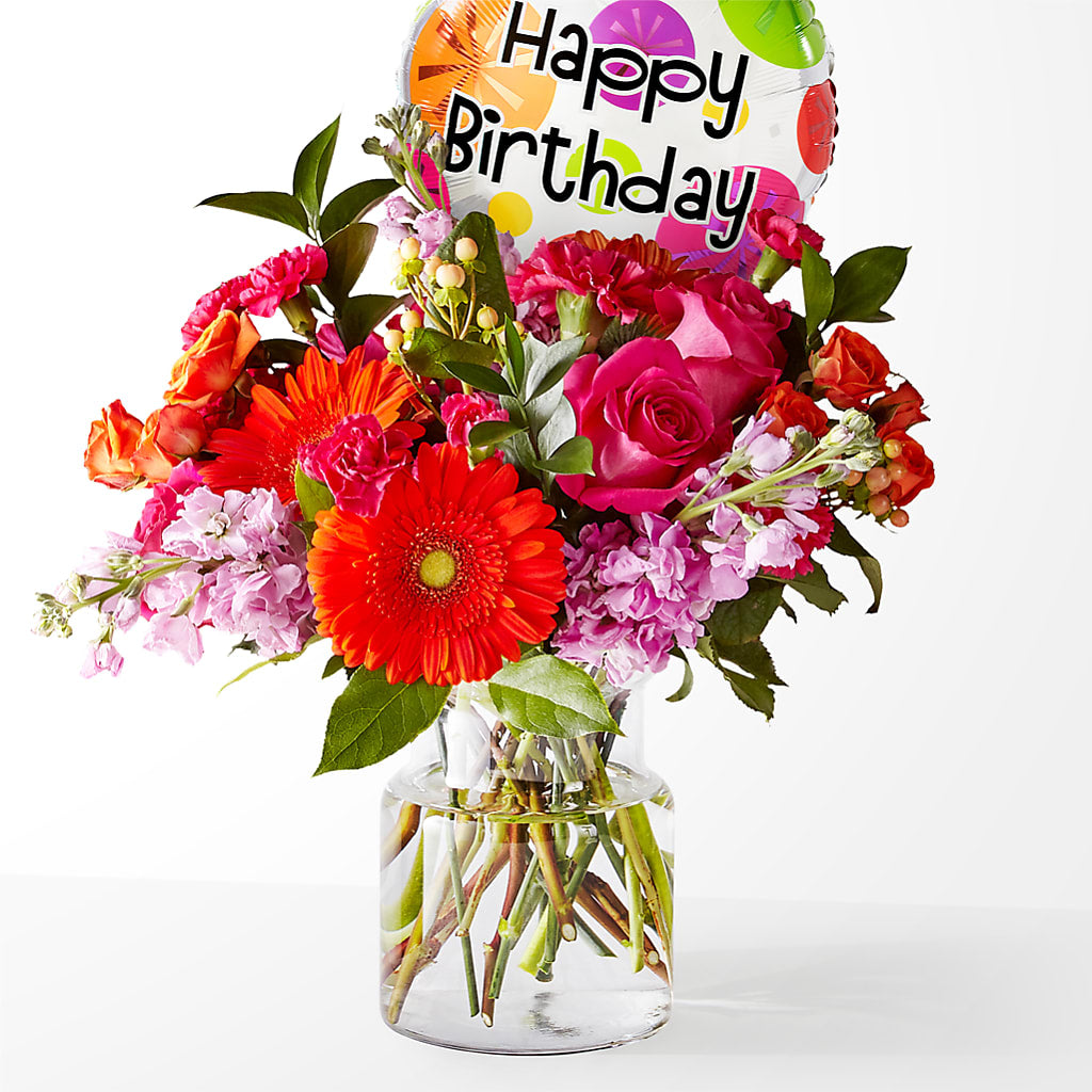 Fiesta Bouquet with Birthday Balloon – ROCKY'S FLOWERS, West Terre Haute IN
