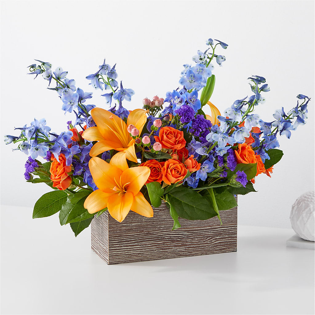 Radiant Citrus Box Bouquet – ROCKY'S FLOWERS, West Terre Haute IN