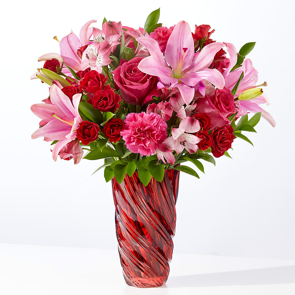 In Love Bouquet with Luxe Swirl Vase – ROCKY'S FLOWERS, West Terre Haute IN