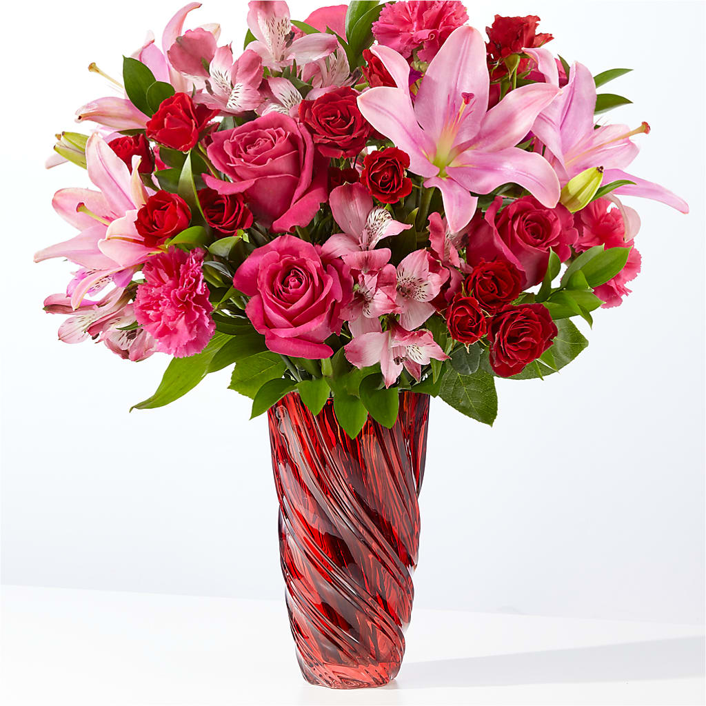 In Love Bouquet with Luxe Swirl Vase – ROCKY'S FLOWERS, West Terre Haute IN
