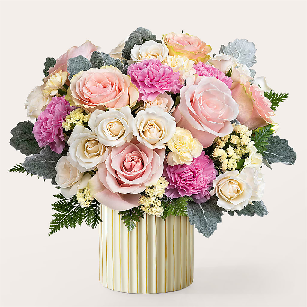 Blissful Moments Bouquet with Ivory Vase – ROCKY'S FLOWERS, West Terre Haute IN