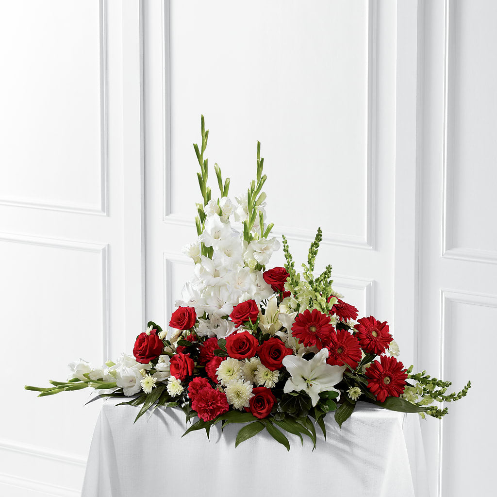 Crimson & White Arrangement – ROCKY'S FLOWERS, West Terre Haute IN