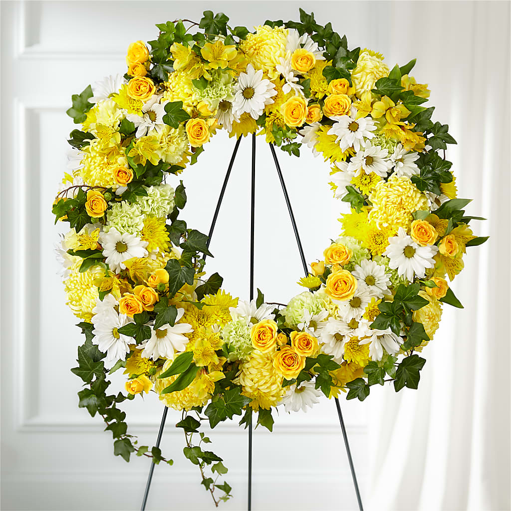 Golden Remembrance Wreath – ROCKY'S FLOWERS, West Terre Haute IN