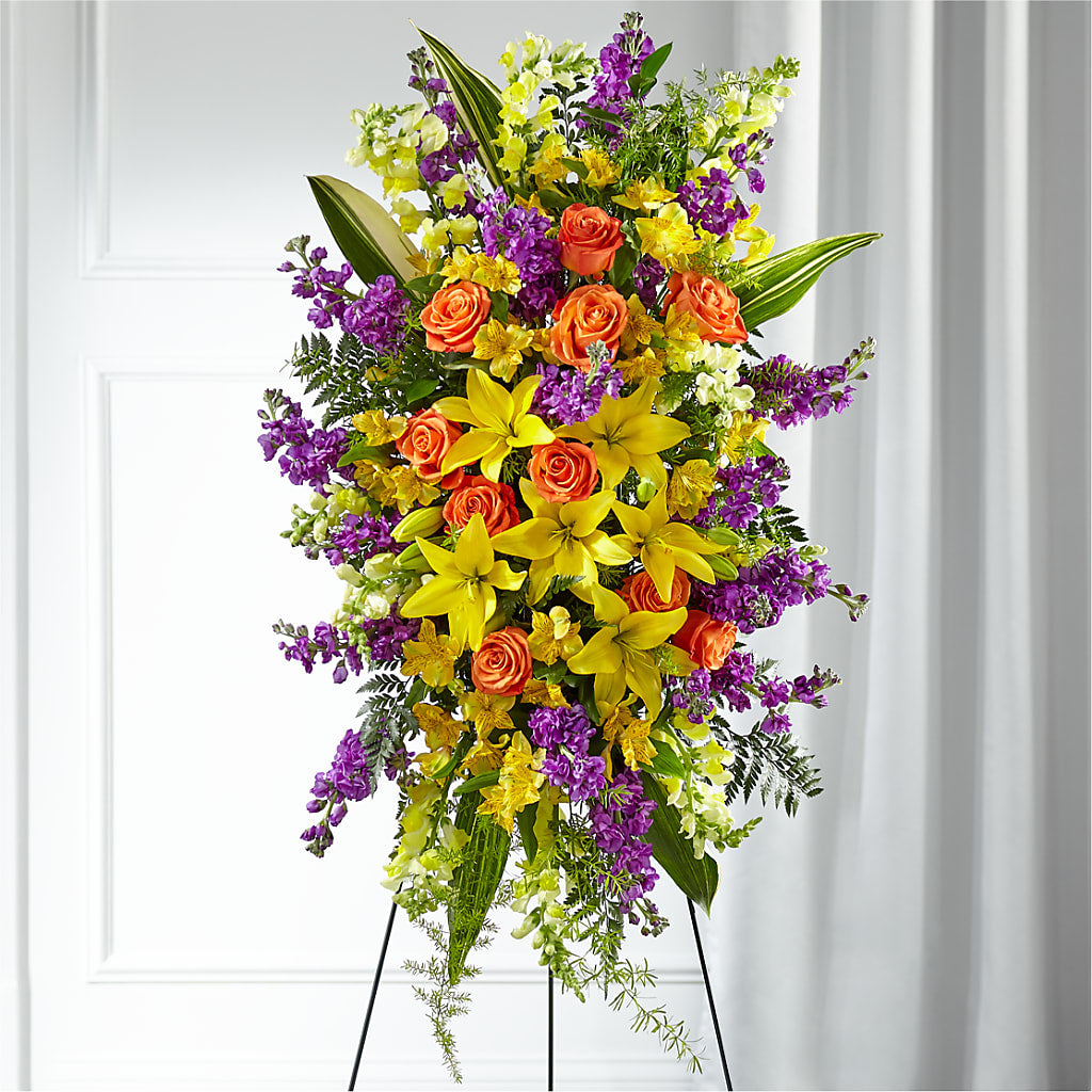 Thoughtful Prayers Standing Spray – ROCKY'S FLOWERS, West Terre Haute IN