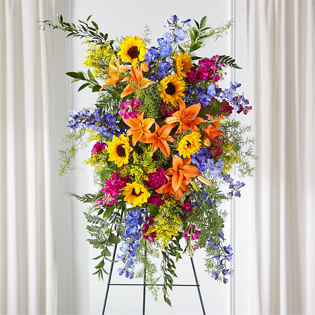 Sunlit Memories Standing Spray (Standard) – ROCKY'S FLOWERS, West Terre Haute IN