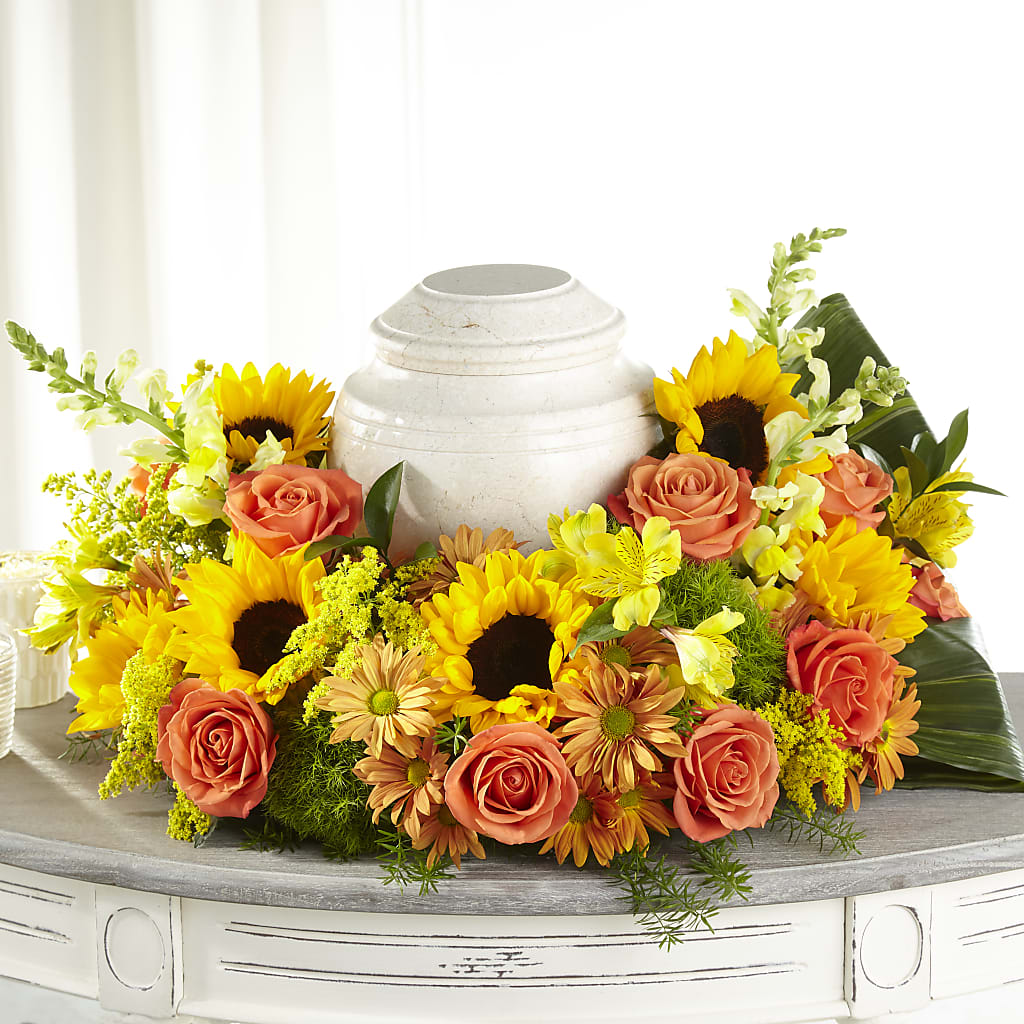 Faithful Sunflower Cremation Adornment – ROCKY'S FLOWERS, West Terre Haute IN
