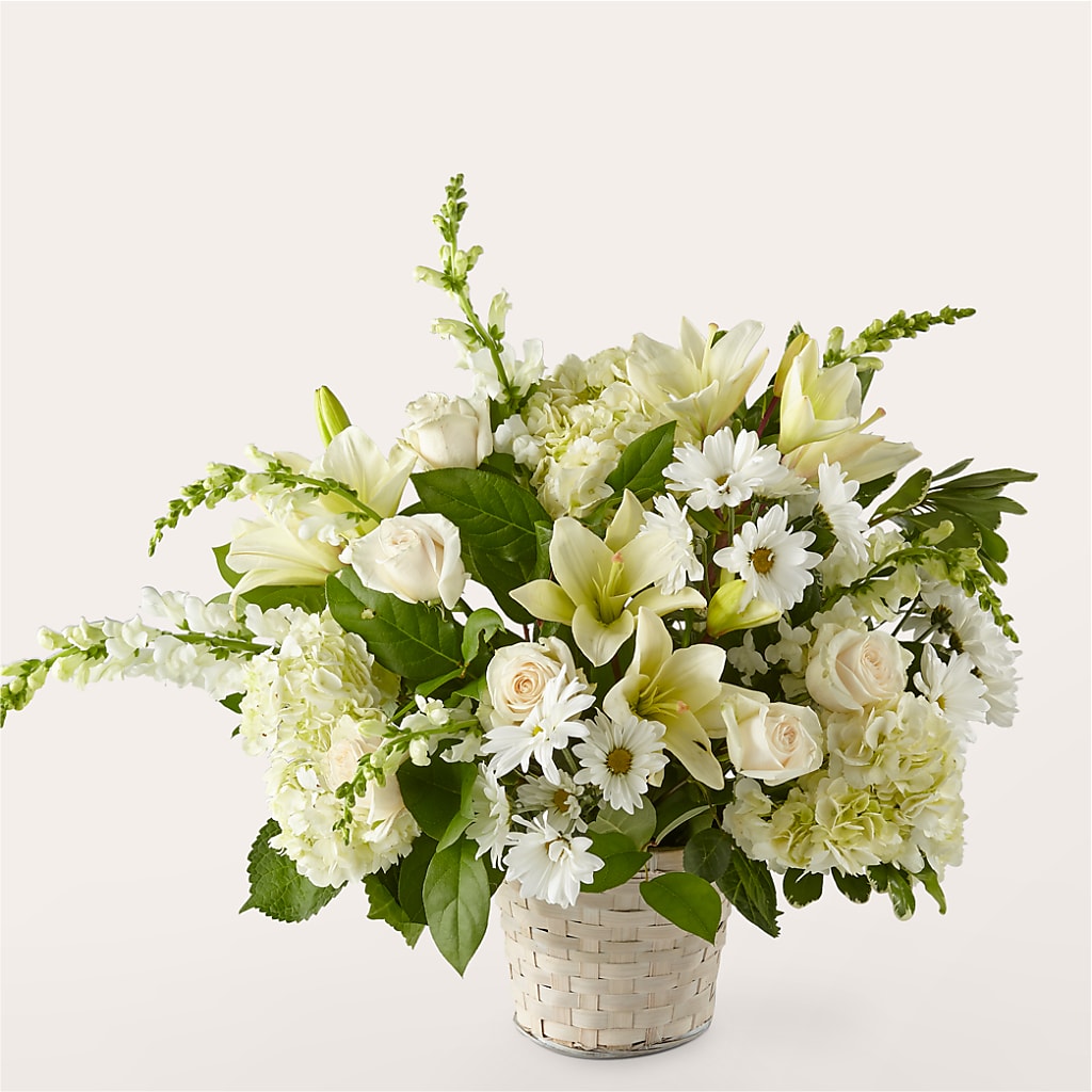 Ivory Elegance Floral Basket – ROCKY'S FLOWERS, West Terre Haute IN