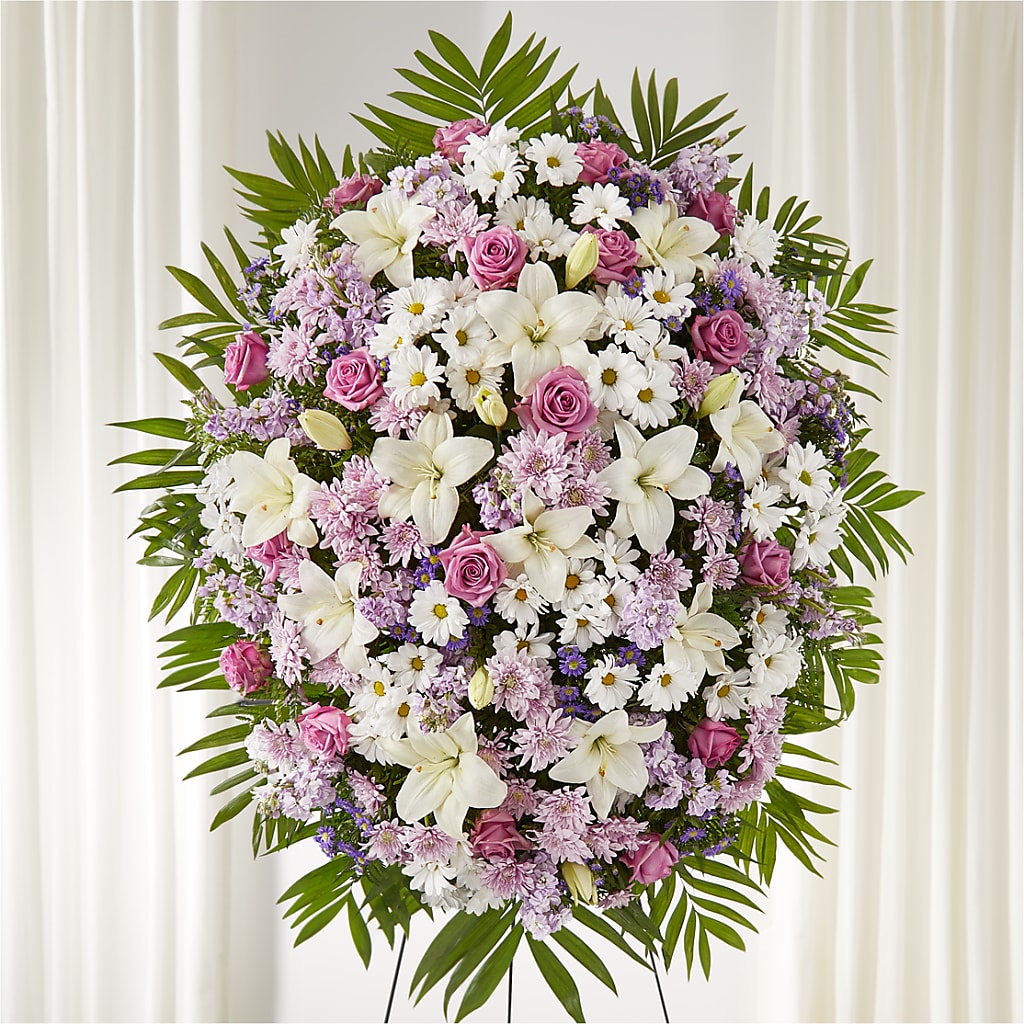 Surrounded by Love Standing Spray – ROCKY'S FLOWERS, West Terre Haute IN