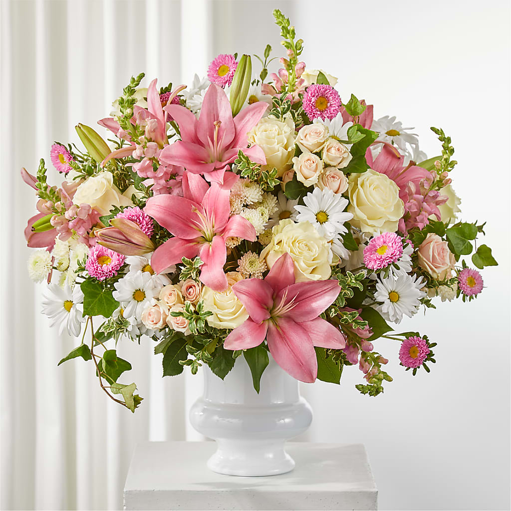 Empathetic Blooms Urn Arrangement – ROCKY'S FLOWERS, West Terre Haute IN