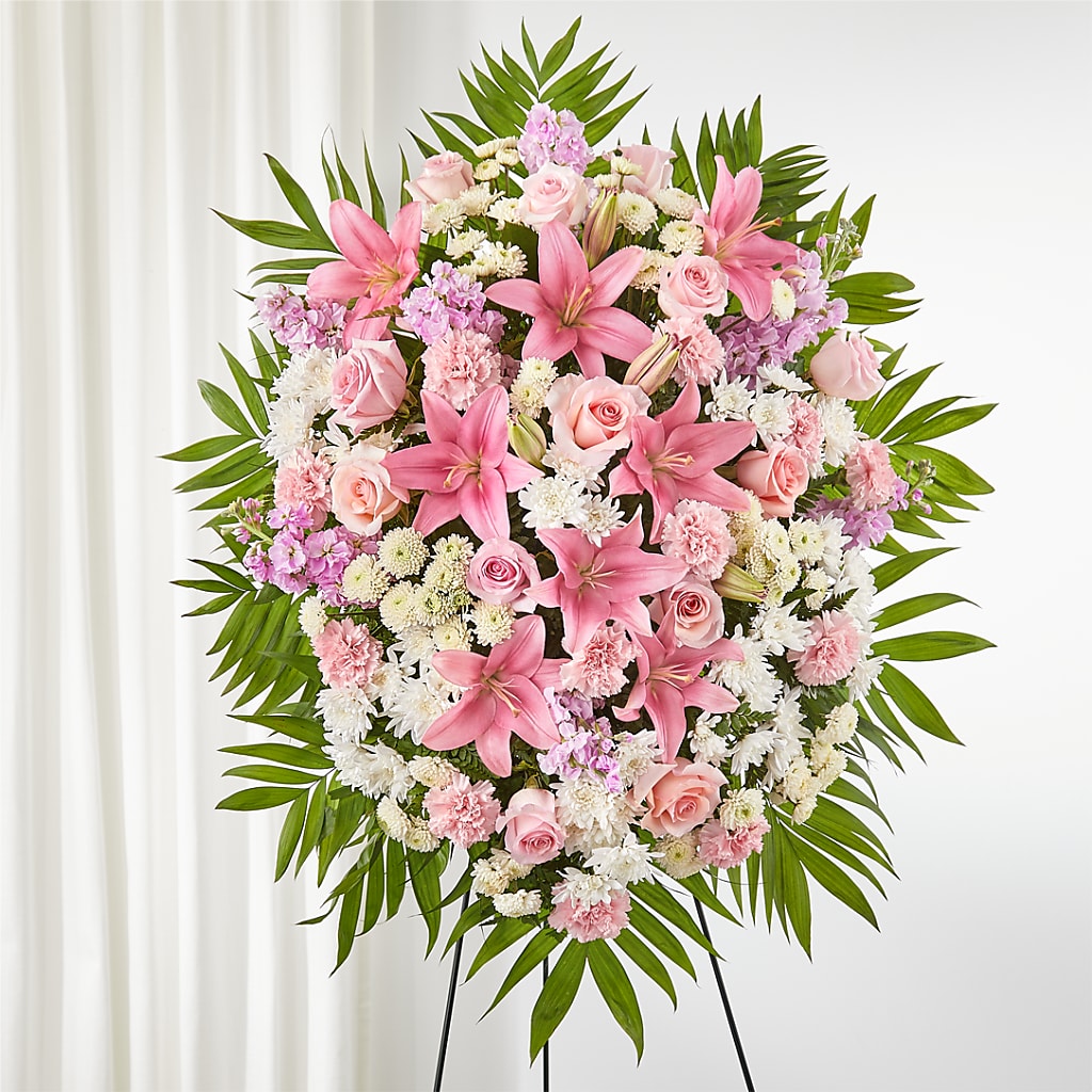 Offering Solace Standing Spray – ROCKY'S FLOWERS, West Terre Haute IN