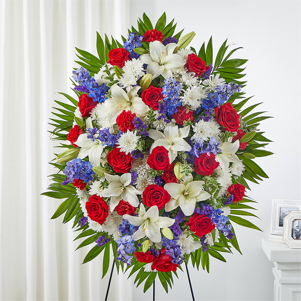Cherished Service Standing Spray – ROCKY'S FLOWERS, West Terre Haute IN