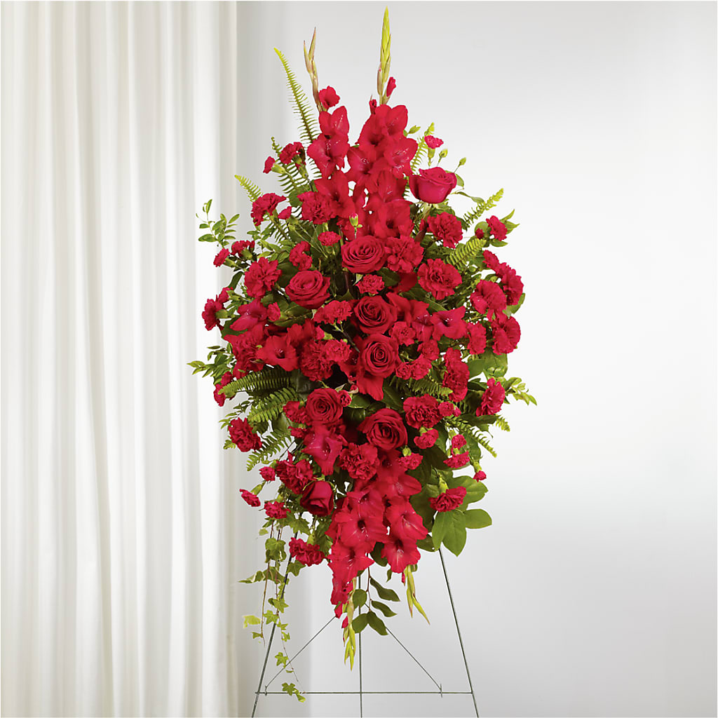 From the Heart Standing Spray – ROCKY'S FLOWERS, West Terre Haute IN