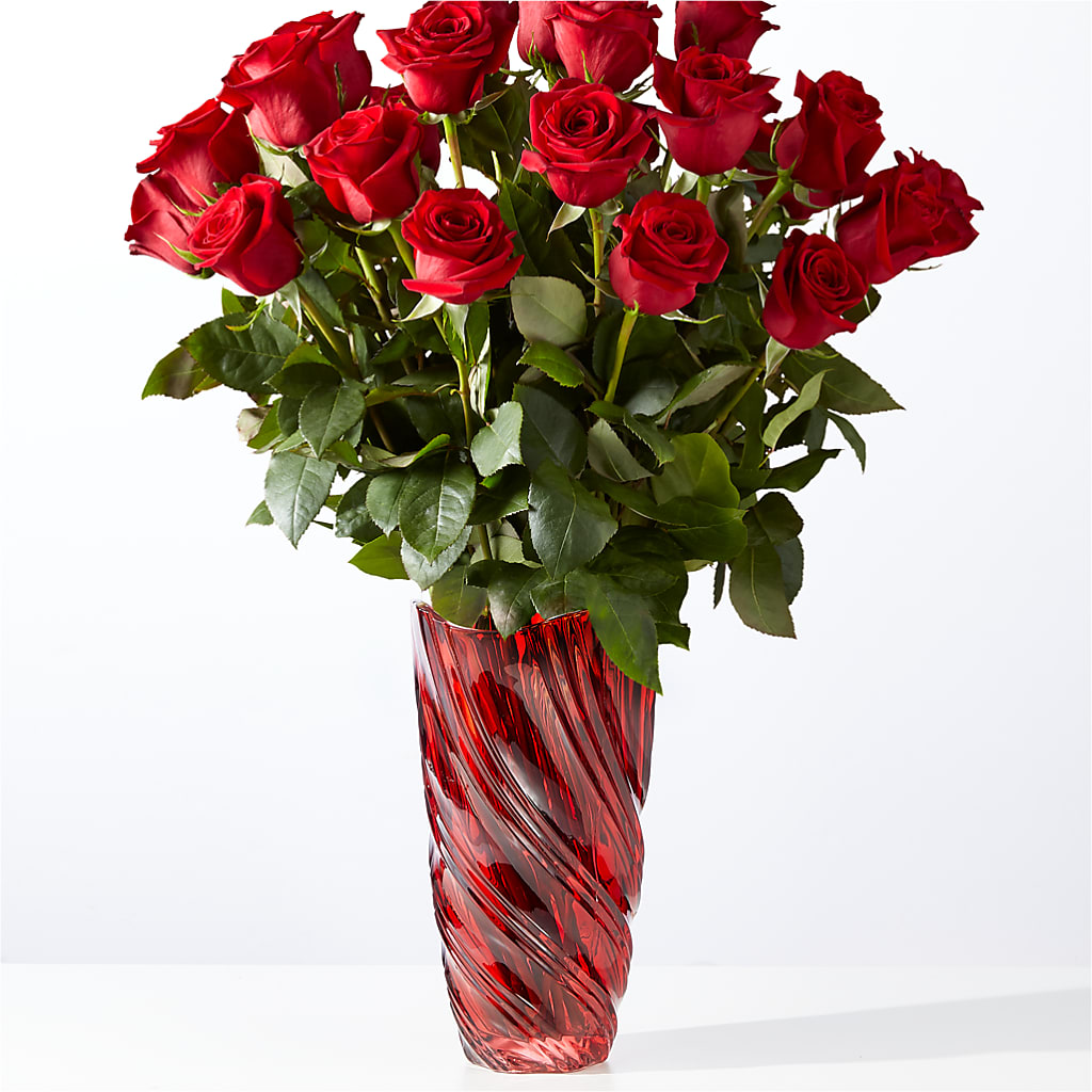 Classic Love Red Rose Bouquet with Luxe Swirl Vase – ROCKY'S FLOWERS, West Terre Haute IN