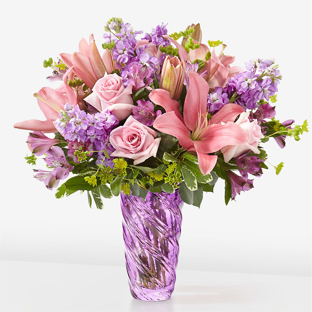 Precious Petals Bouquet with Luxe Swirl Vase – ROCKY'S FLOWERS, West Terre Haute IN