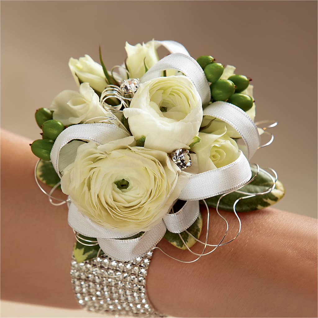 White Wedding Corsage – ROCKY'S FLOWERS, West Terre Haute IN