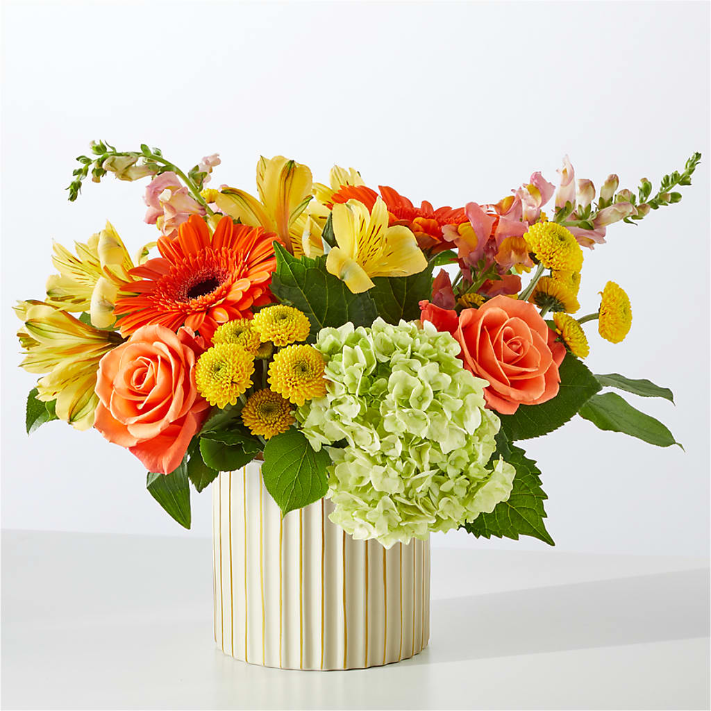 Autumn Sunshine Bouquet with Ivory Vase – ROCKY'S FLOWERS, West Terre Haute IN