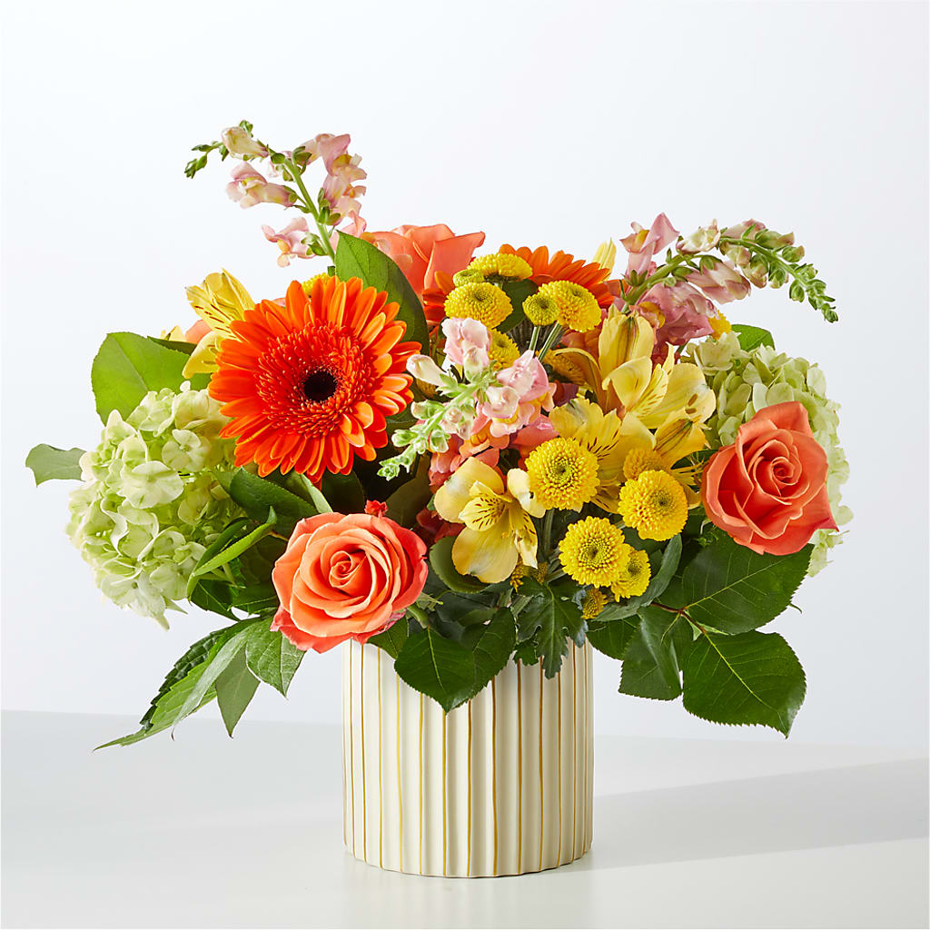Autumn Sunshine Bouquet with Ivory Vase – ROCKY'S FLOWERS, West Terre Haute IN