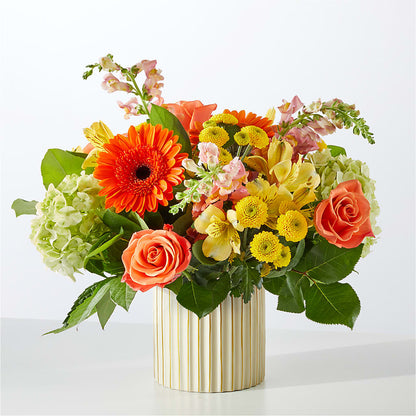Autumn Sunshine Bouquet with Ivory Vase – ROCKY'S FLOWERS, West Terre Haute IN
