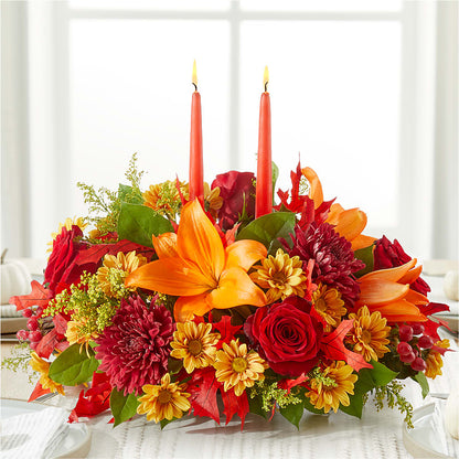Autumn's Embrace Centerpiece – ROCKY'S FLOWERS, West Terre Haute IN