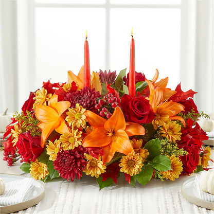 Autumn's Embrace Centerpiece – ROCKY'S FLOWERS, West Terre Haute IN